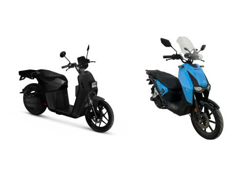 Modelos de moto elétrica disponíveis para aluguel na Vammo: NIU NQi Sport, NIU NQi GTS e Super Soco New TS